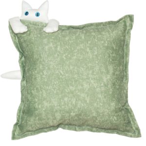 Almofada de Gatinho Branco Tecido Verde Mescla