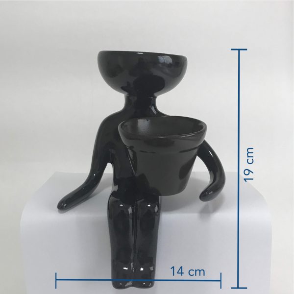vaso cachepô Cabecita Cerâmica Preto Sentado frente
